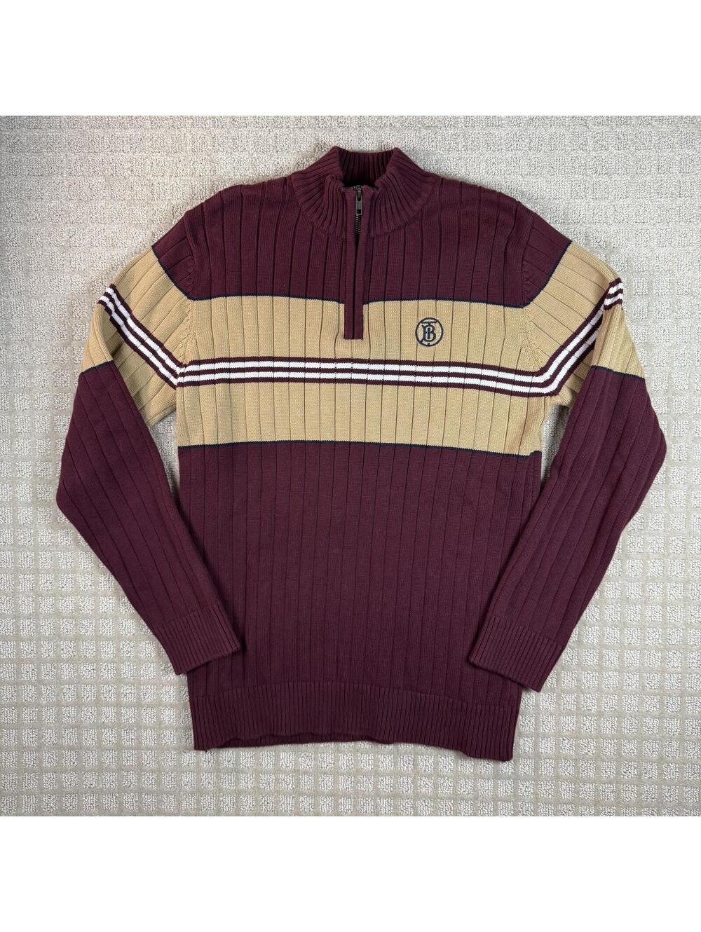 Burberry London England Quarter Zip Knit Sweater XL